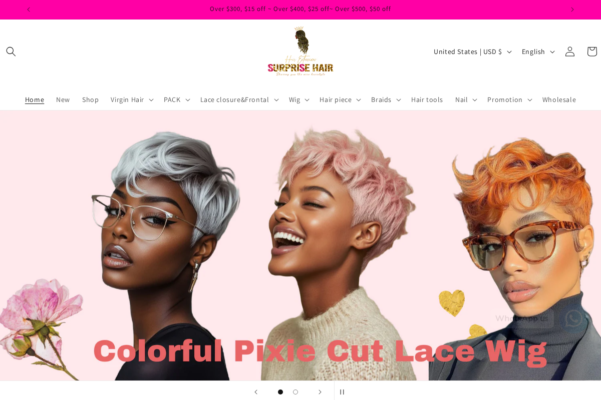 SurpriseHair homepage screenshot