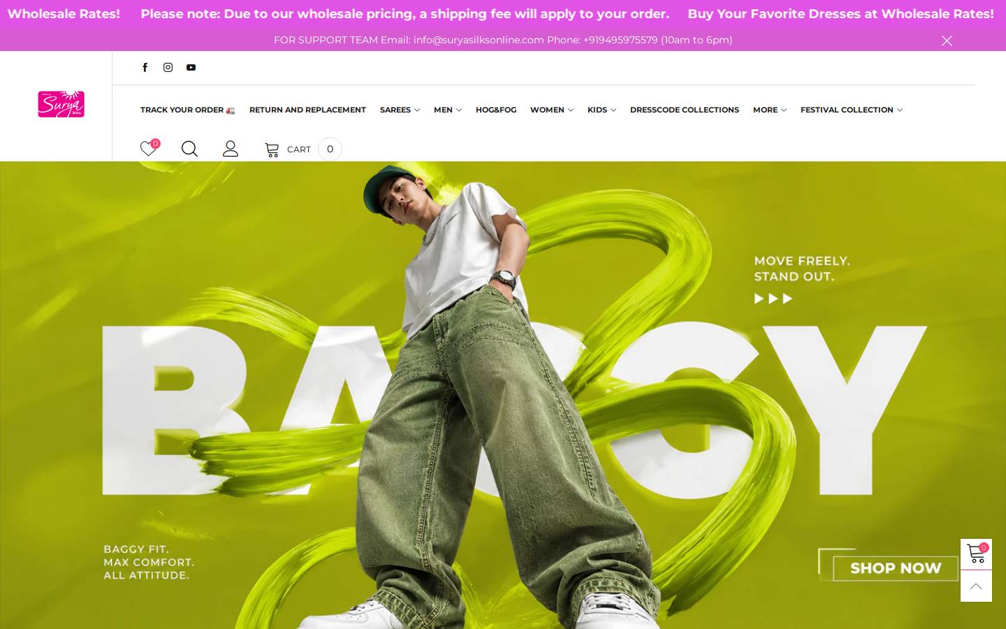 suryasilksonline.com homepage screenshot