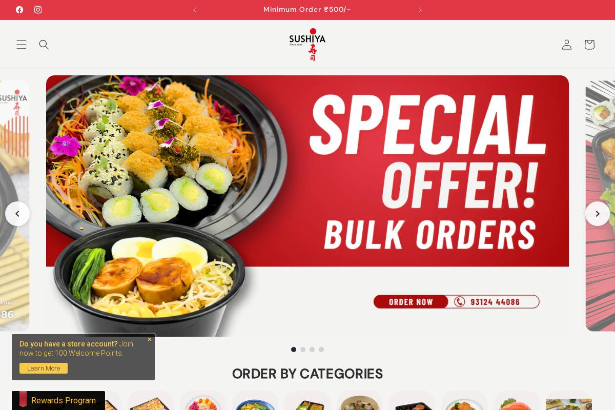 sushiya.in homepage screenshot