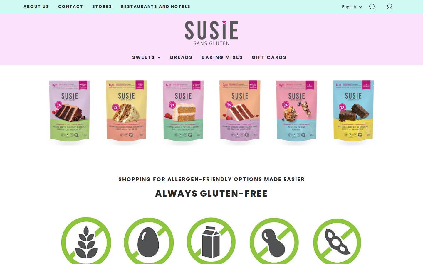 susiesansgluten.com homepage screenshot