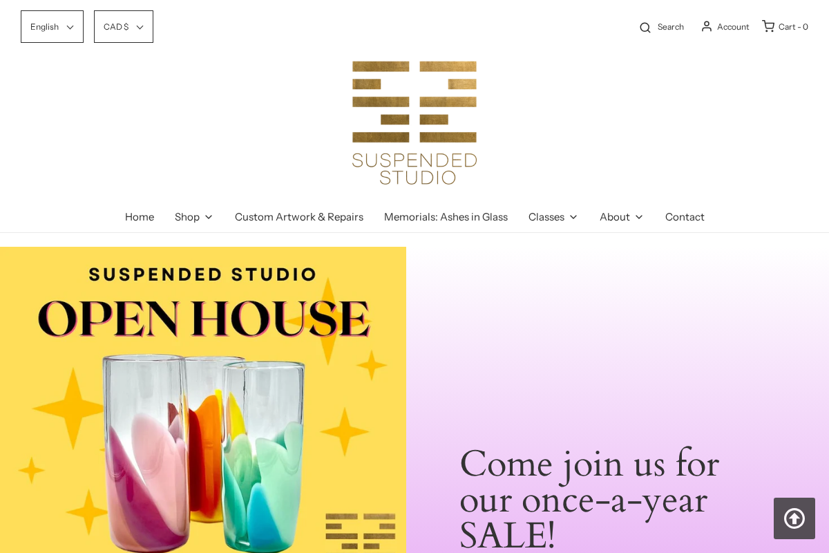 suspendedstudio.com homepage screenshot