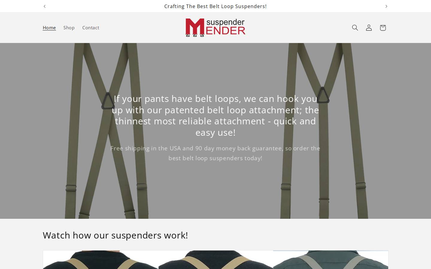 suspendermender.com homepage screenshot