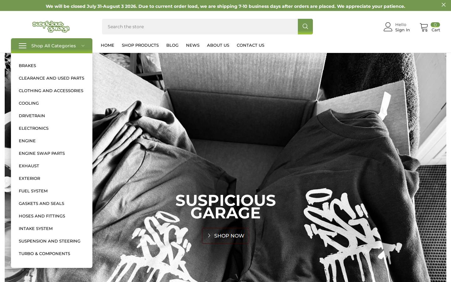 suspiciousgarage.com homepage screenshot
