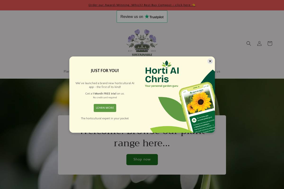 Sustainable Plant Store homepage screenshot