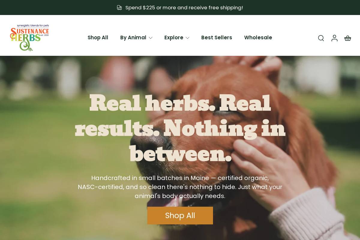sustenanceherbs.com homepage screenshot