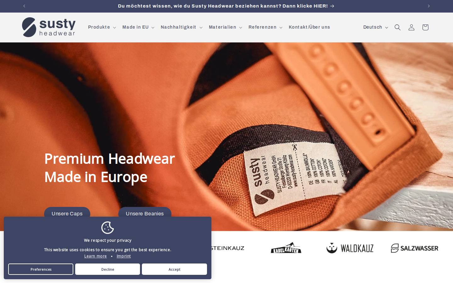 susty-headwear.com homepage screenshot