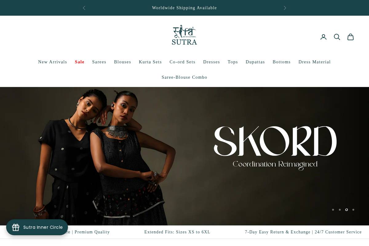 sutraclothing.in homepage screenshot