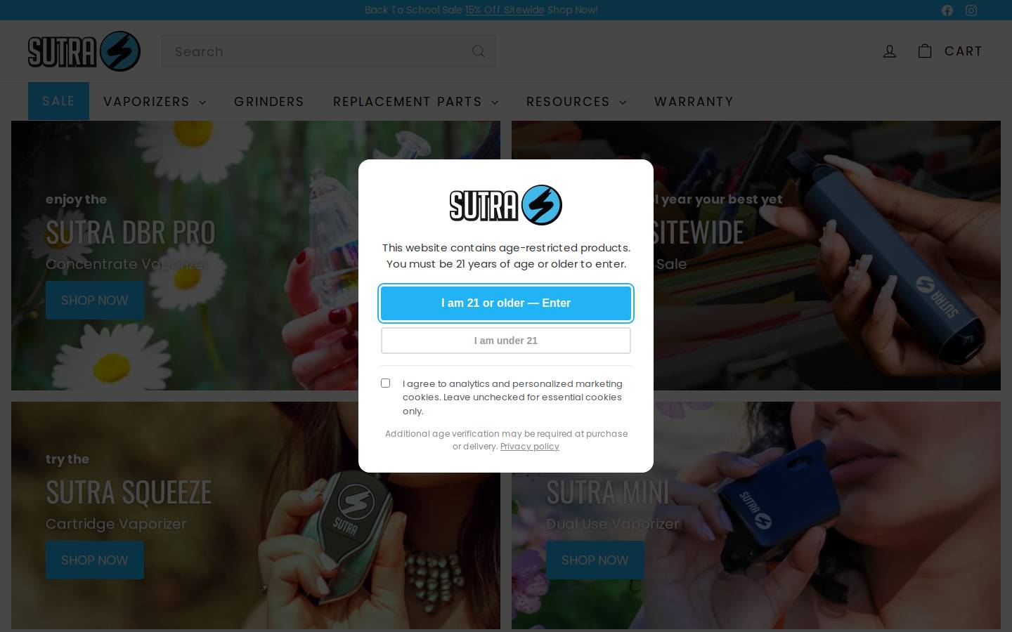 sutravape.com homepage screenshot