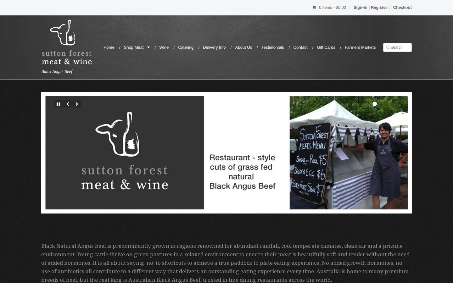 suttonforestmeatandwine.com.au homepage screenshot