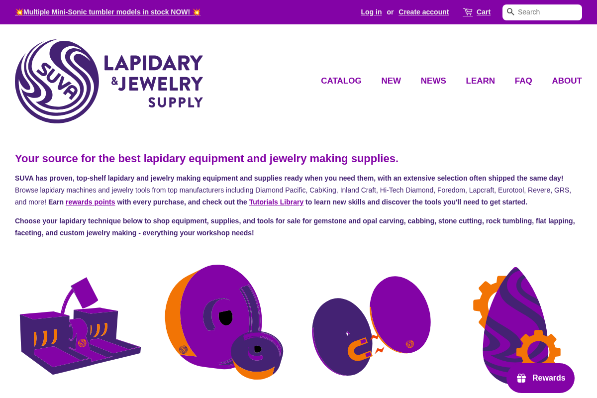 SUVA Lapidary Supply homepage screenshot