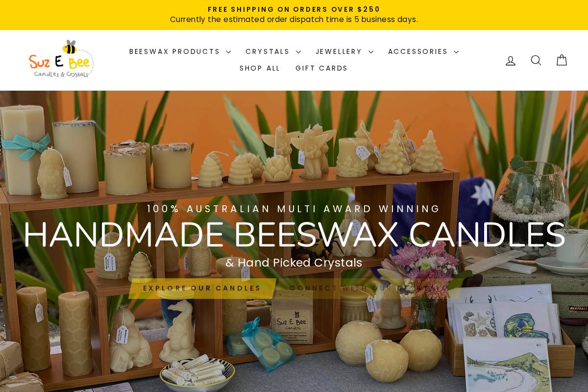 suzebeecandles.com.au homepage screenshot