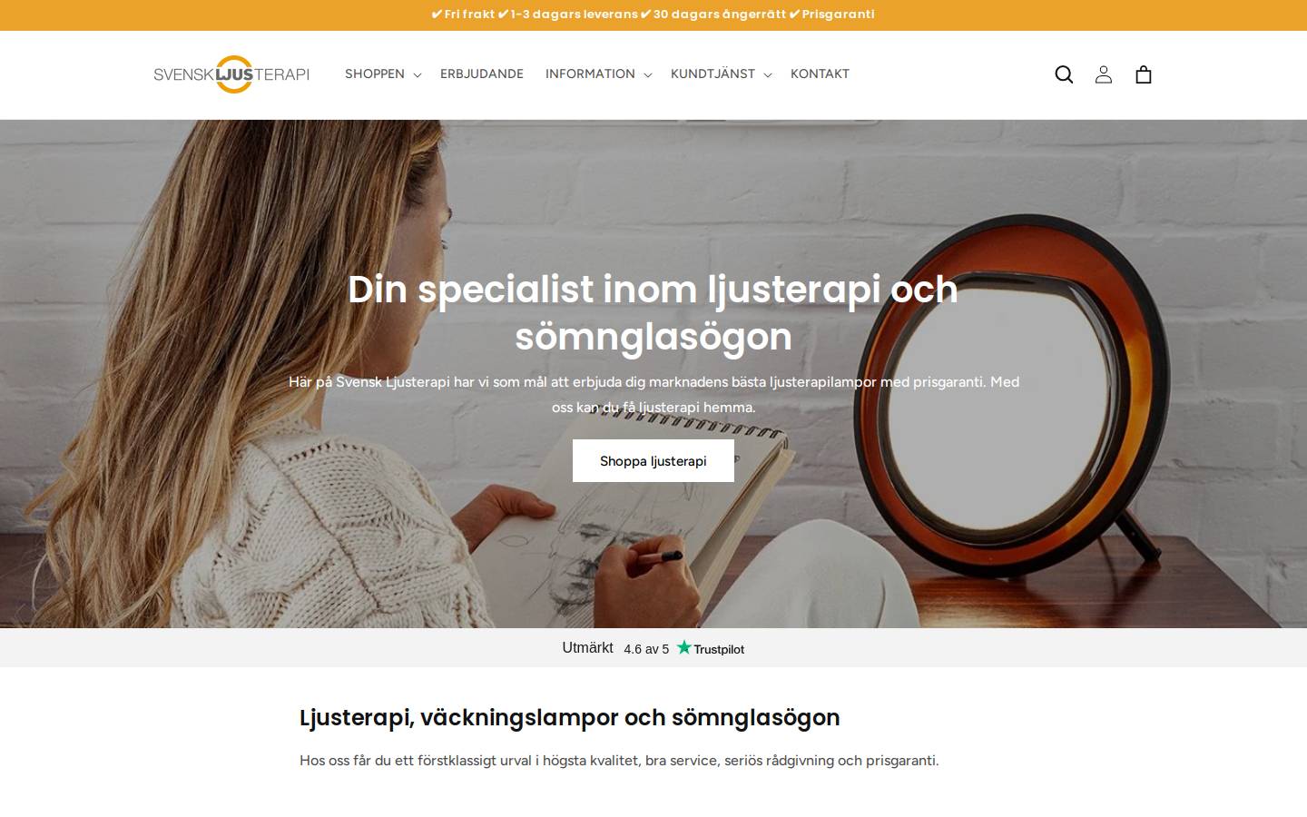 Svensk Ljusterapi homepage screenshot