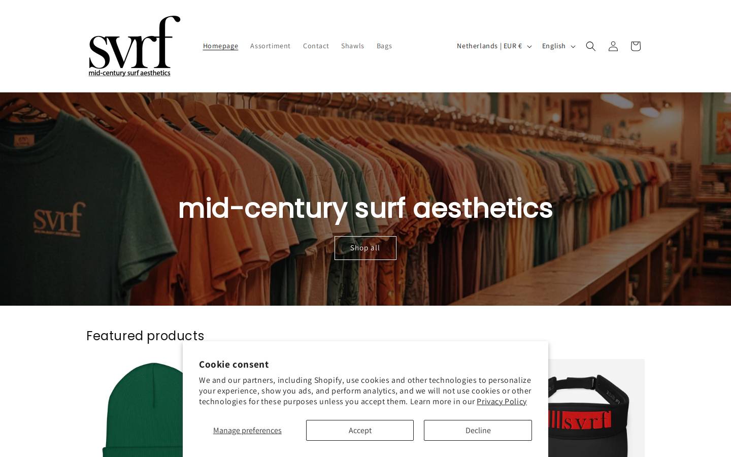 svrfshop.com homepage screenshot