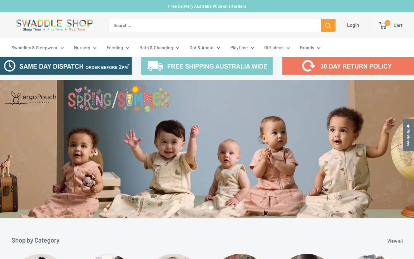 swaddleshop.com.au homepage screenshot