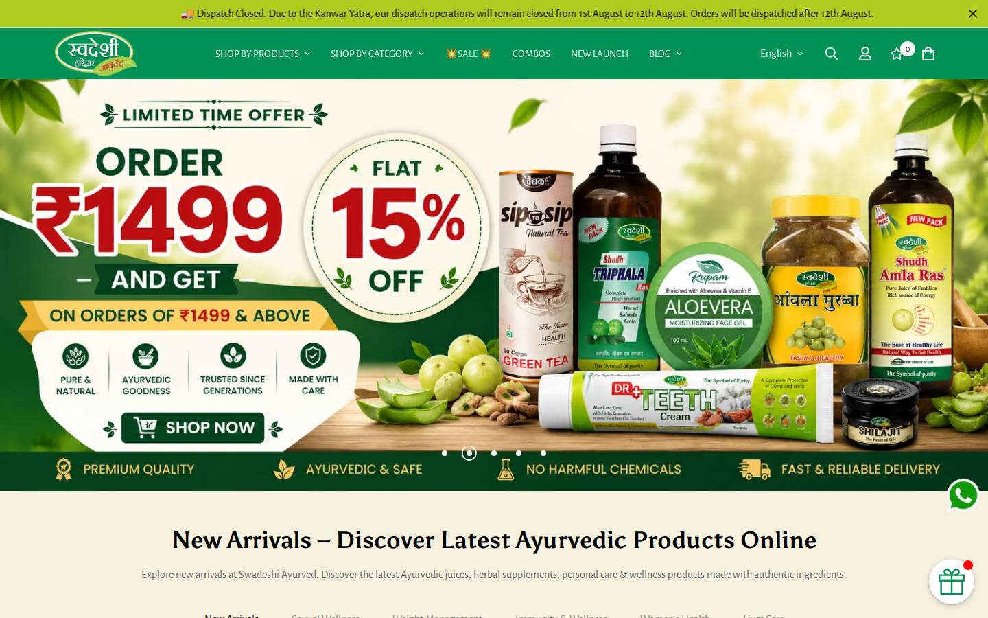 swadeshiayurved.com homepage screenshot
