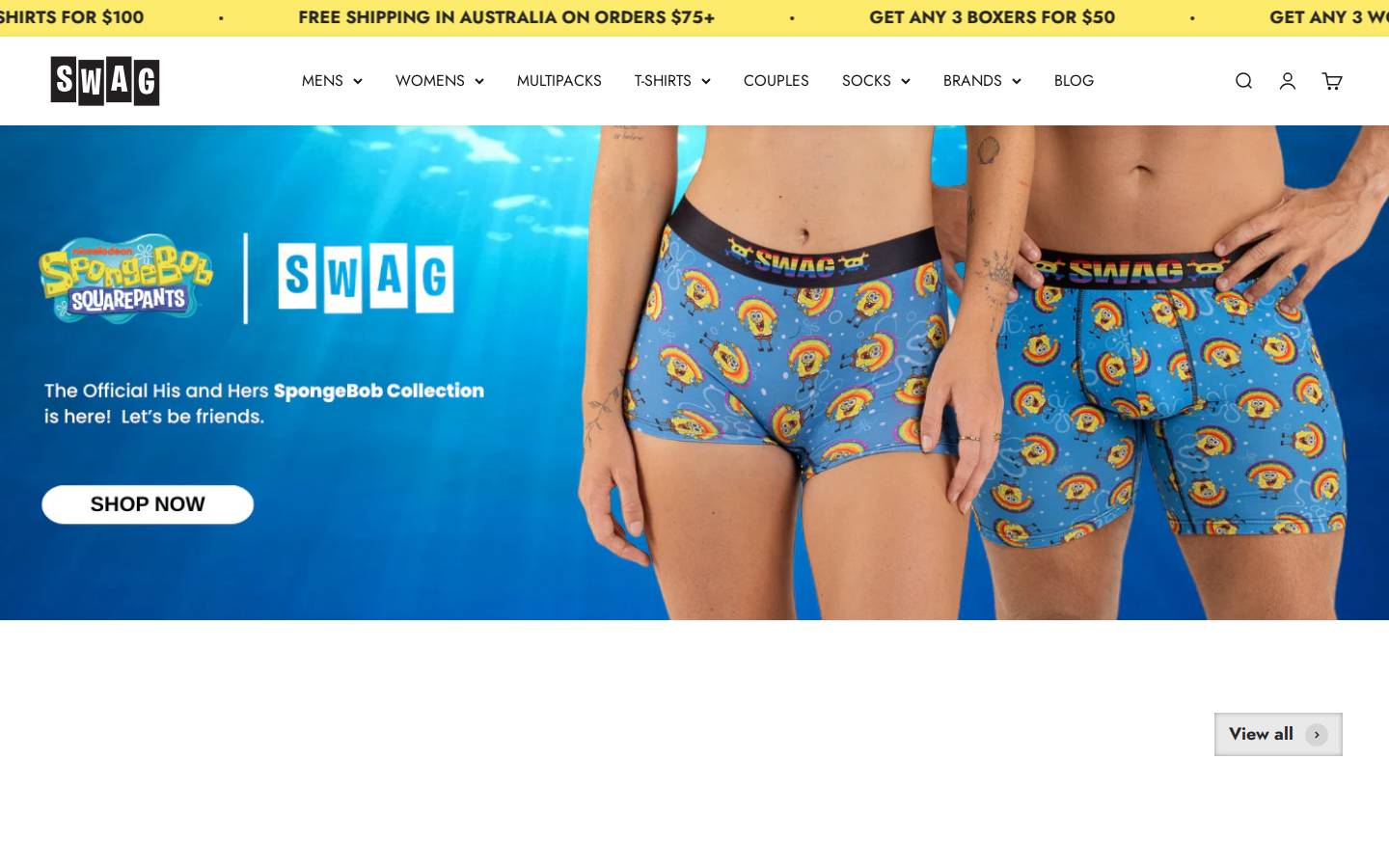 Swag Boxers Australia homepage screenshot