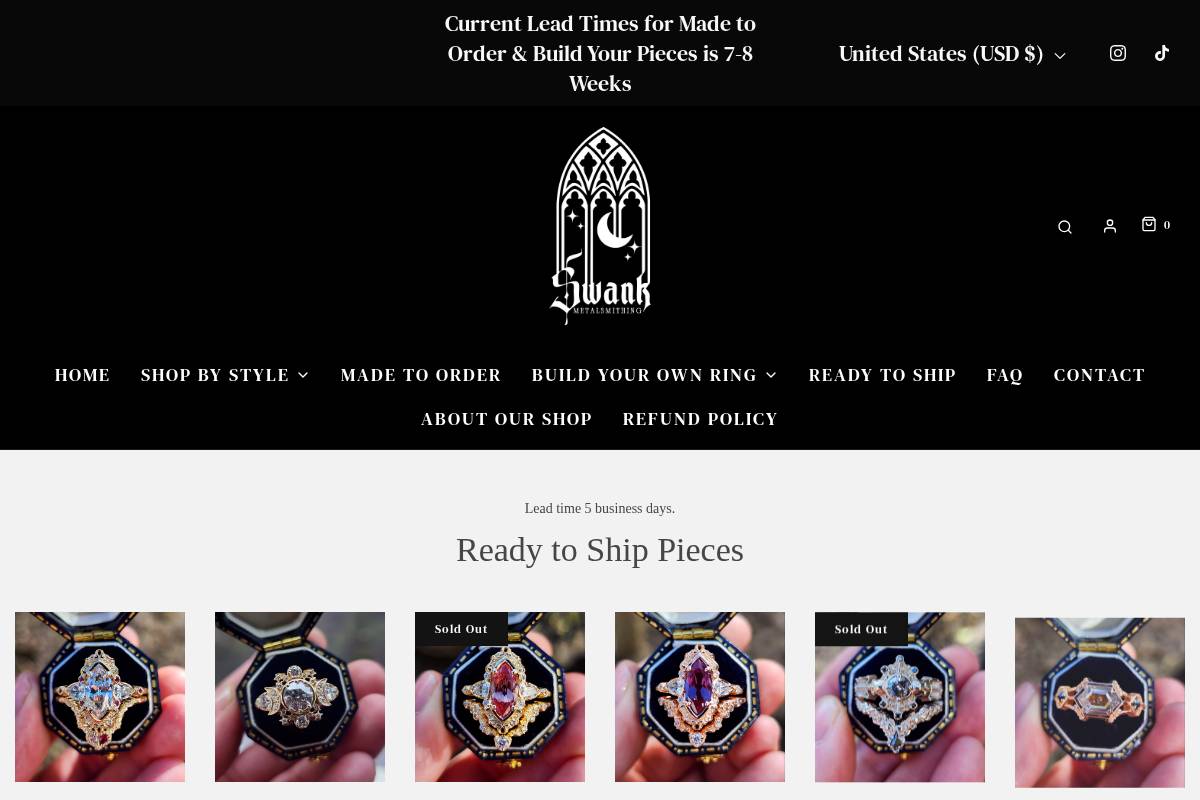 swankmetalsmithing.com homepage screenshot