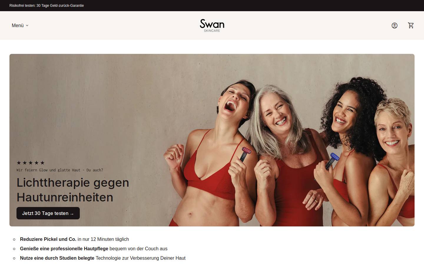 Swan Skincare homepage screenshot
