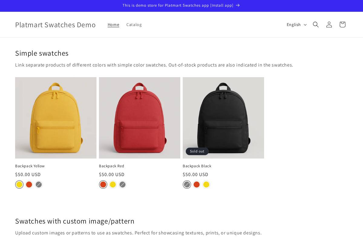 swatches-demo.platmart.io homepage screenshot