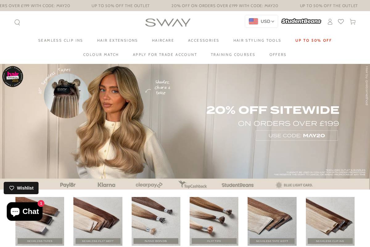 SWAY Hair Extensions homepage screenshot