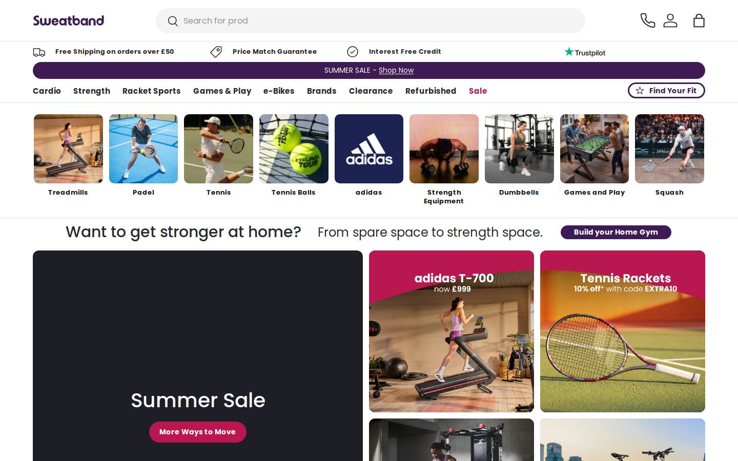 Sweatband homepage screenshot