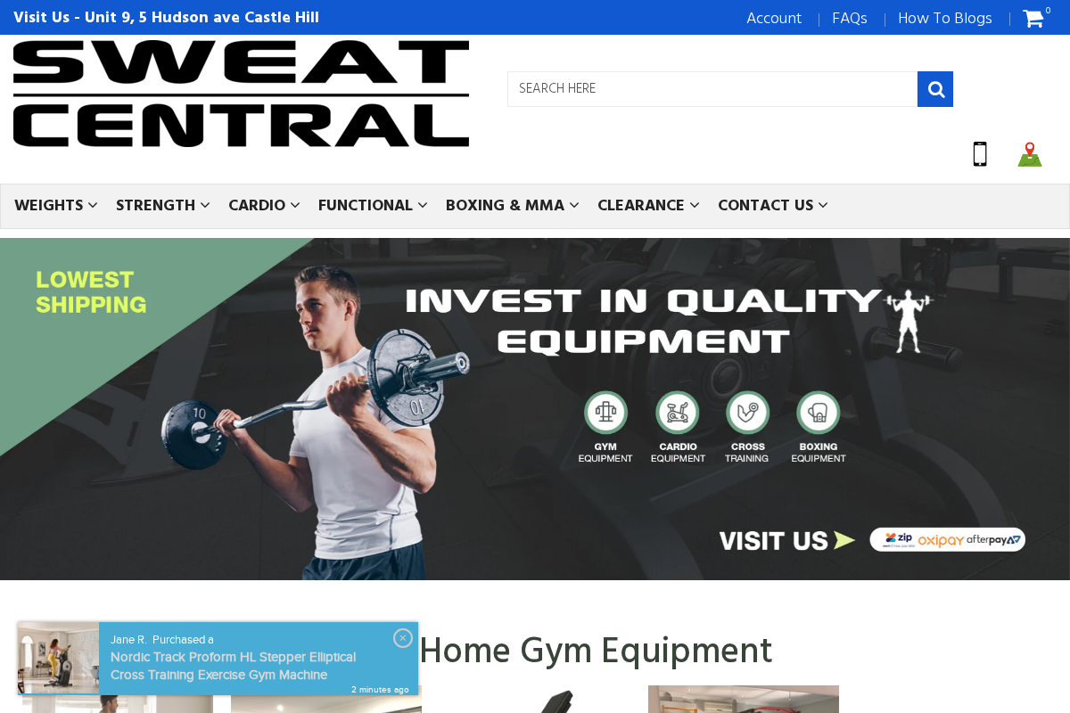 Sweat Central homepage screenshot