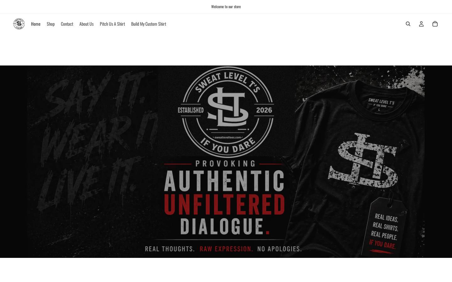 sweatleveltees.com homepage screenshot