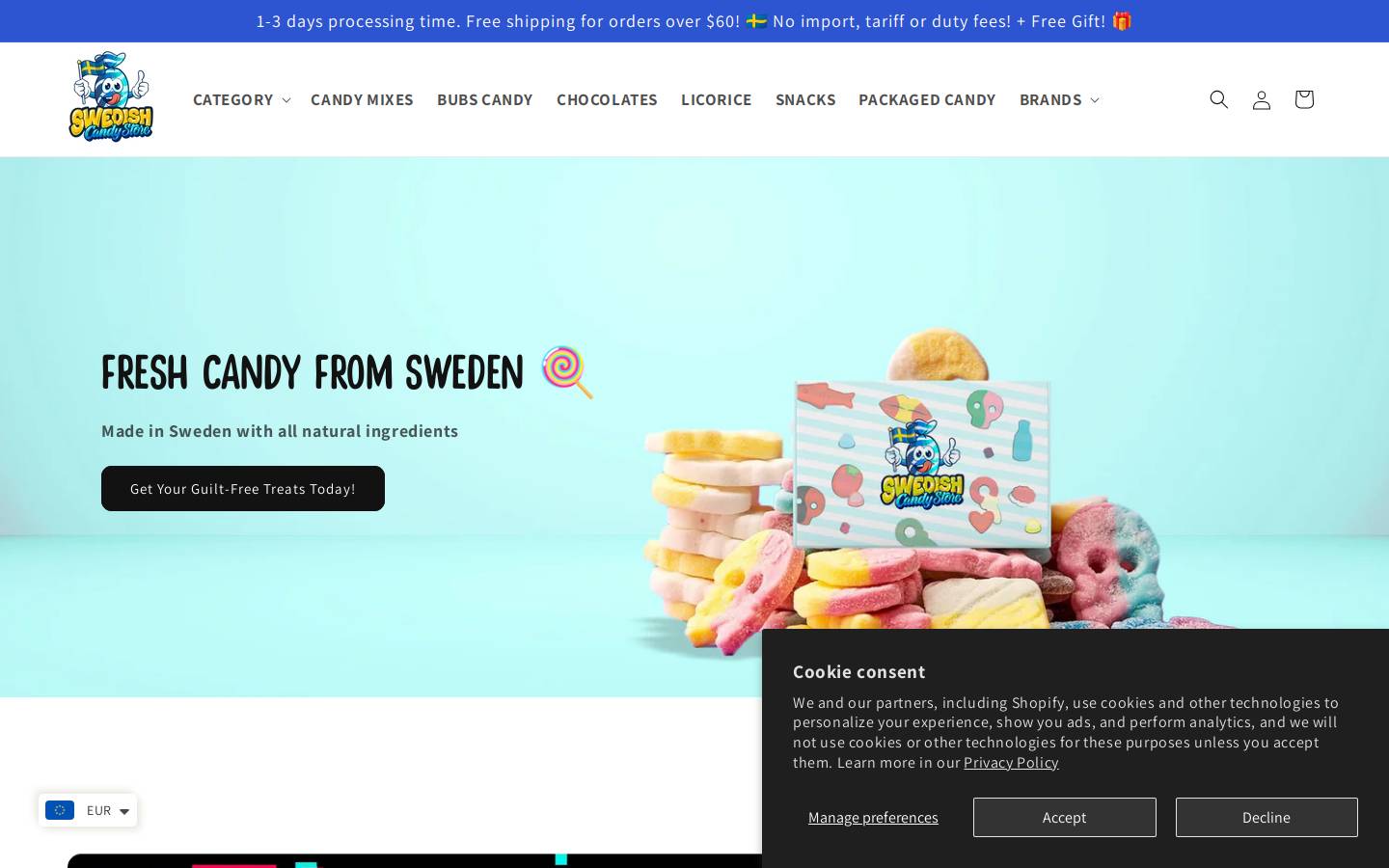 swedishcandystore.com homepage screenshot