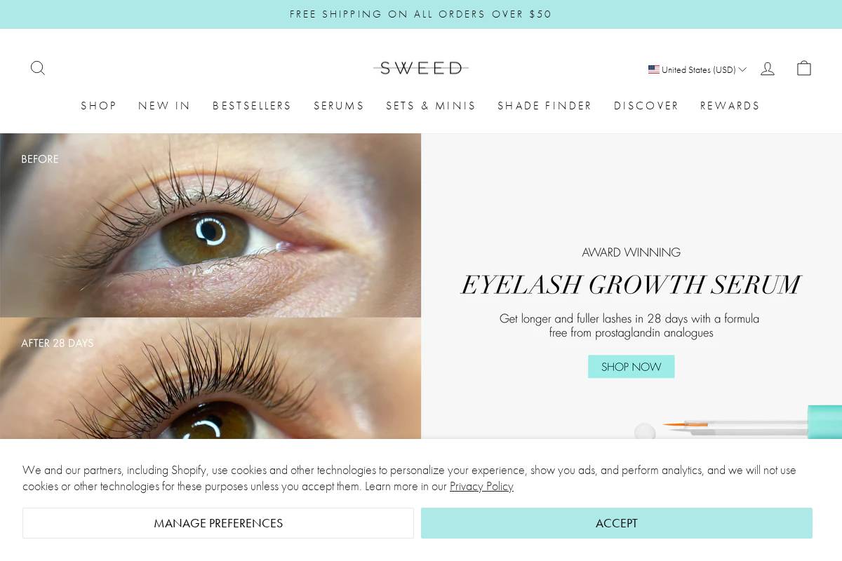 Sweedbeauty homepage screenshot