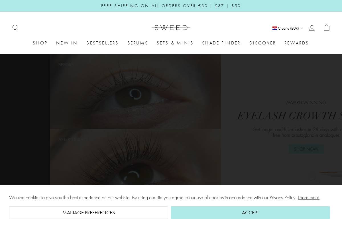 Sweedbeauty homepage screenshot