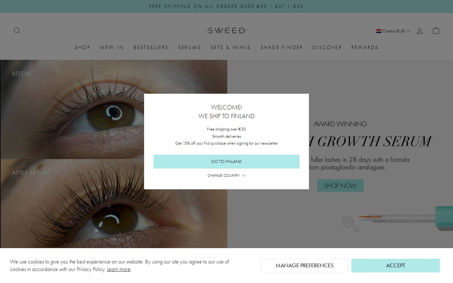 sweedlashes.com homepage screenshot