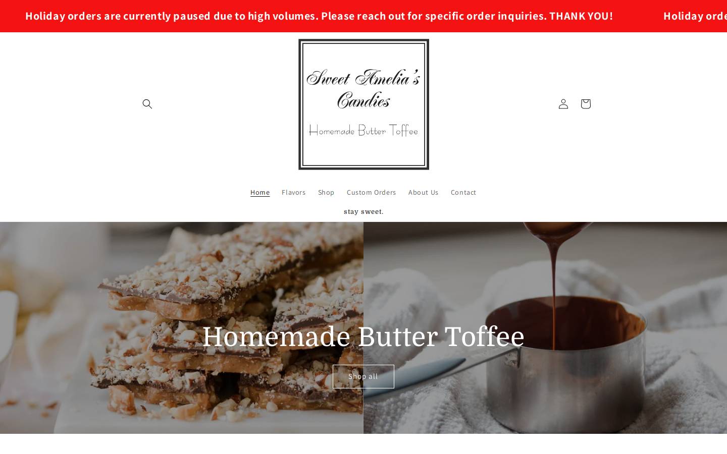 sweetameliastoffee.com homepage screenshot