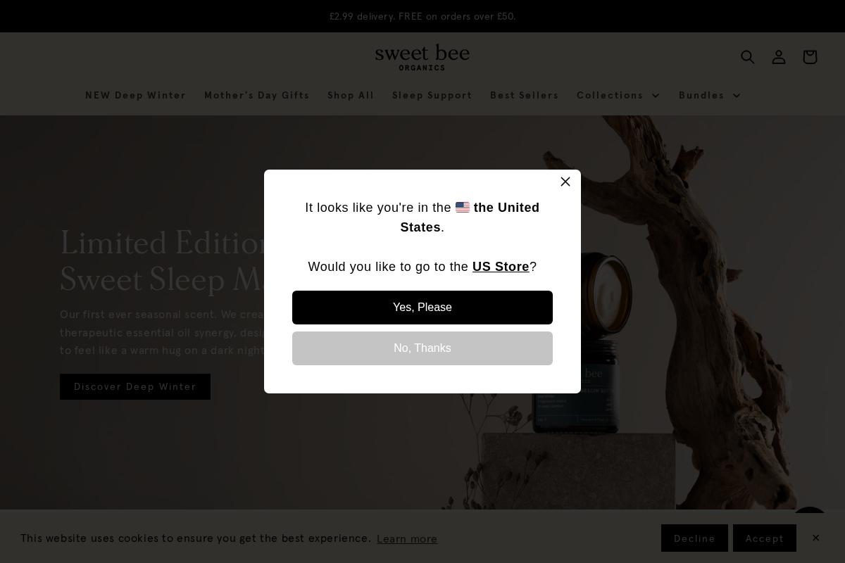 Sweet Bee Organics homepage screenshot