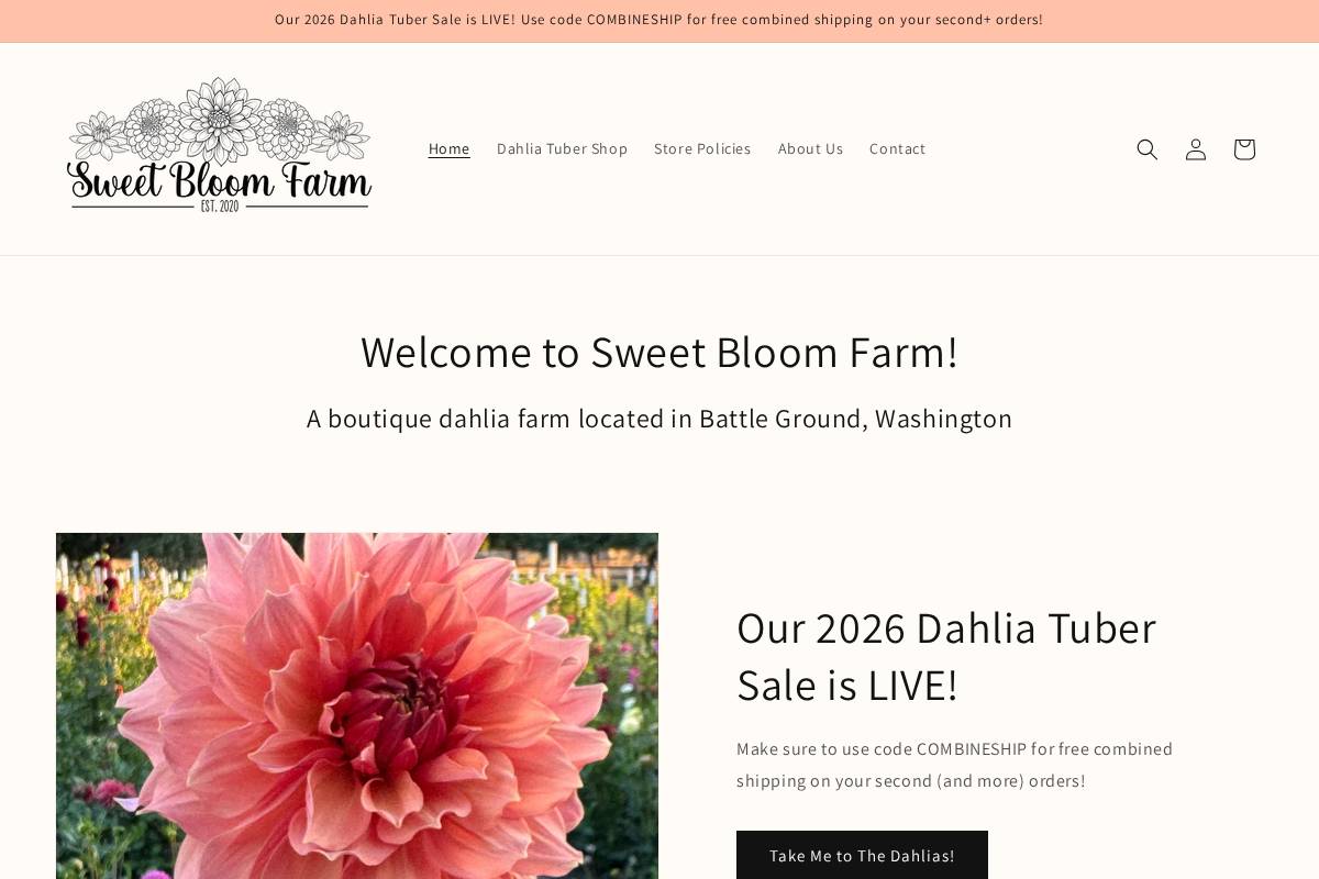sweetbloomfarm.com homepage screenshot