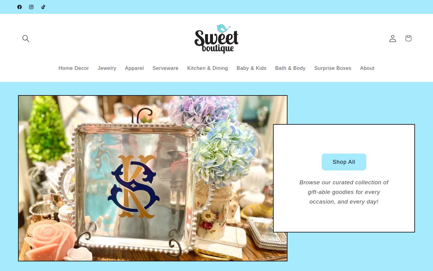 sweetboutiquegifts.com homepage screenshot