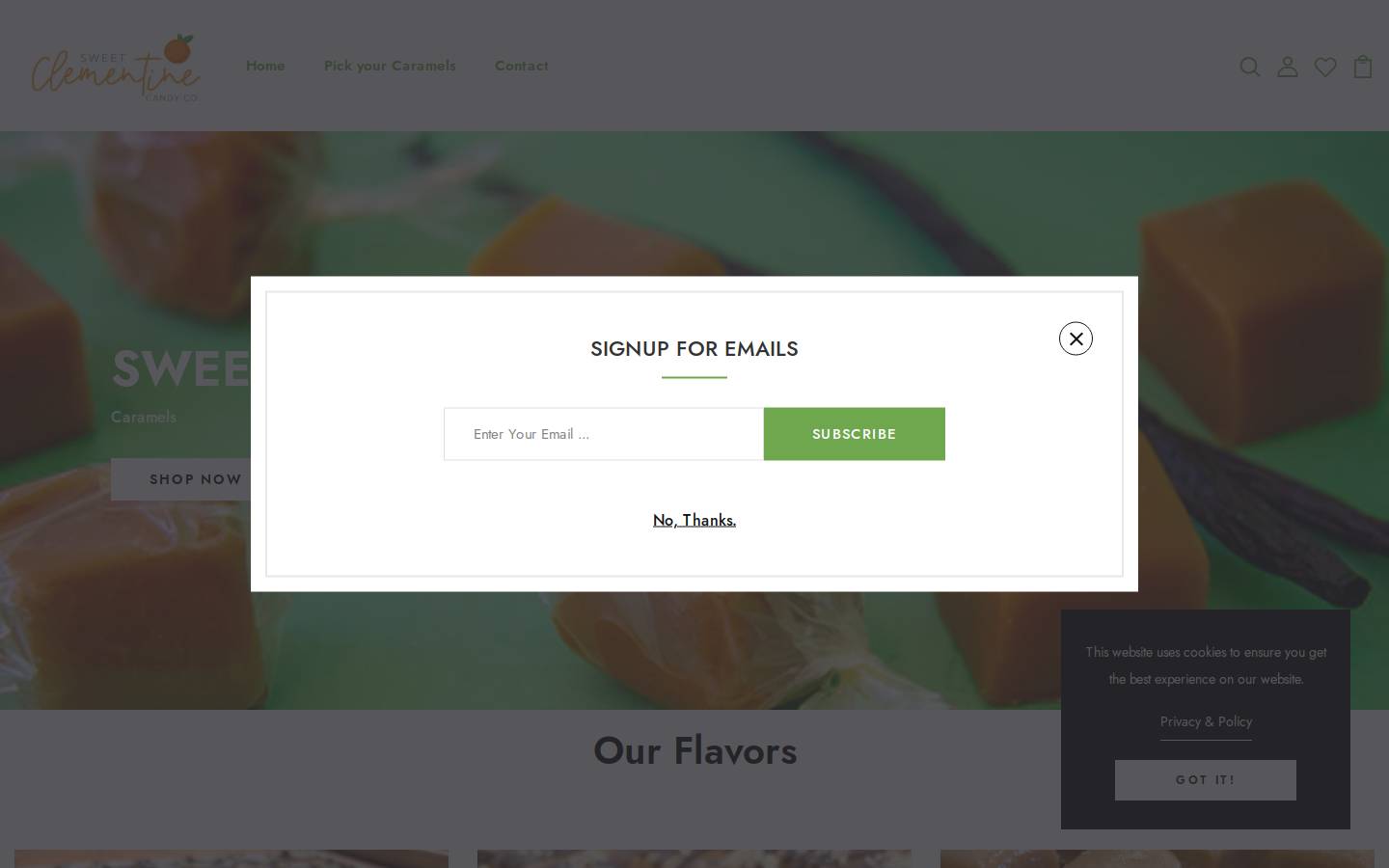 sweetclementinecandyco.com homepage screenshot