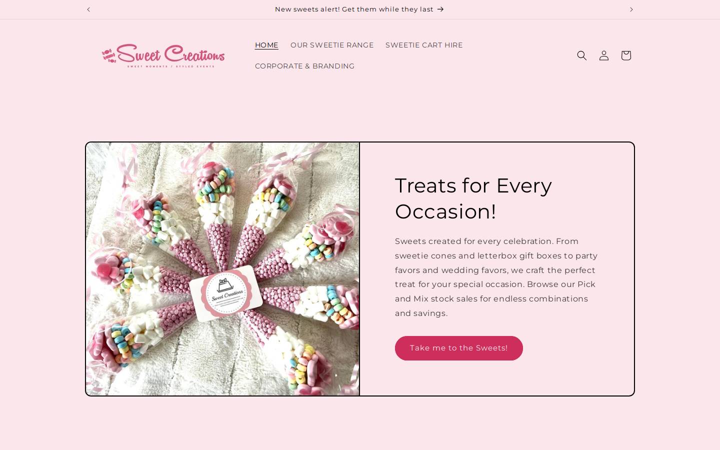 sweetcreationsevents.com homepage screenshot