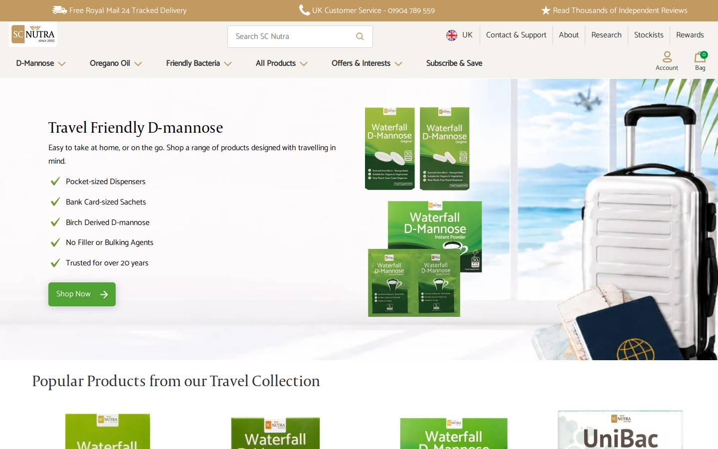 SC Nutra UK homepage screenshot