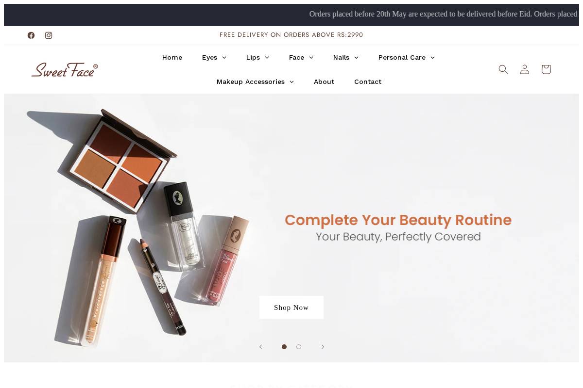 sweetface.com.pk homepage screenshot