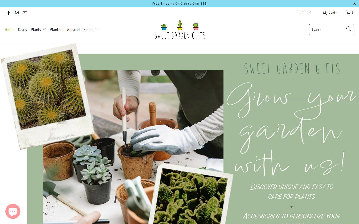 sweetgardengifts.com homepage screenshot