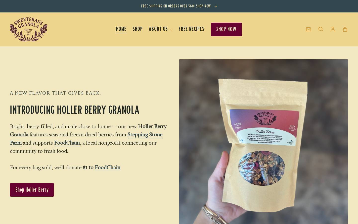 sweetgrassgranola.com homepage screenshot