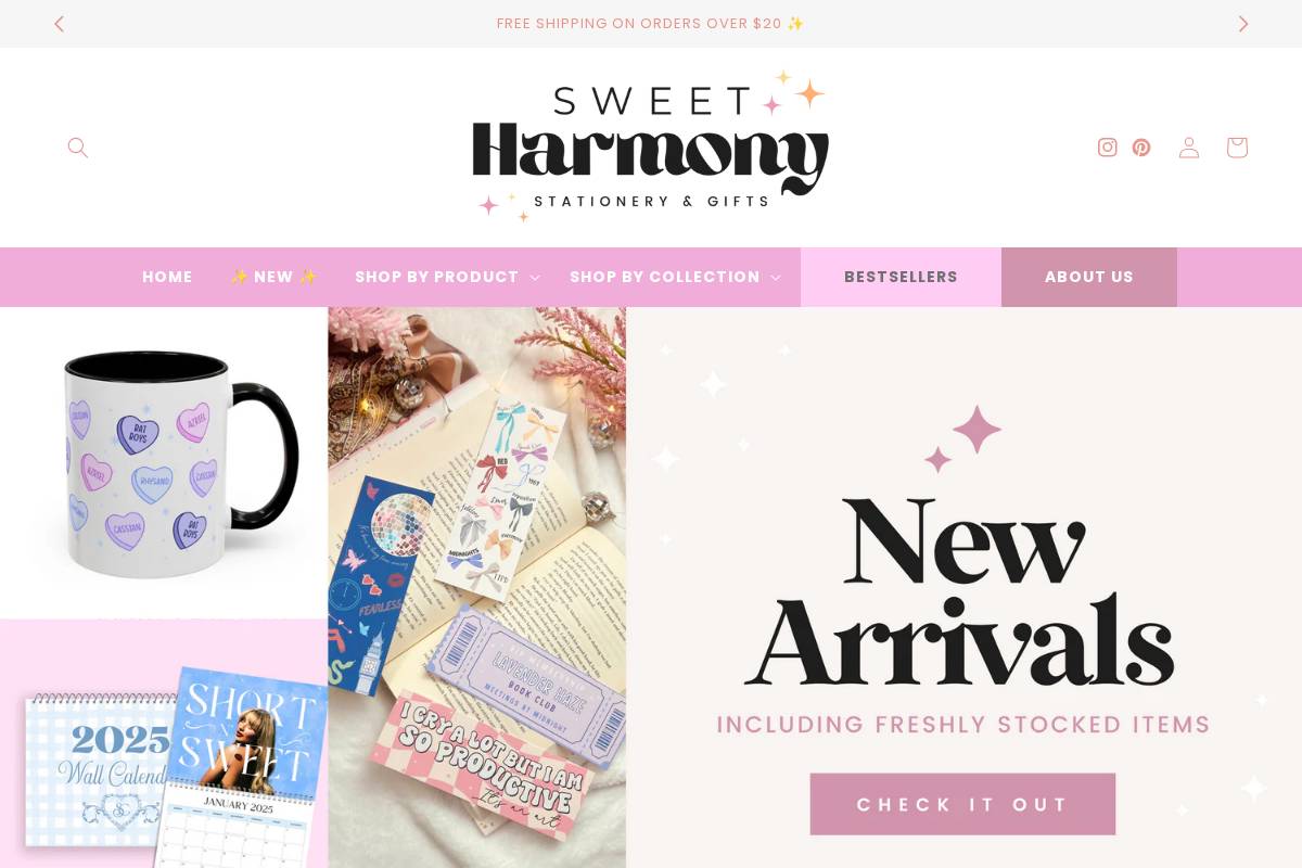 sweetharmonygifts.com homepage screenshot