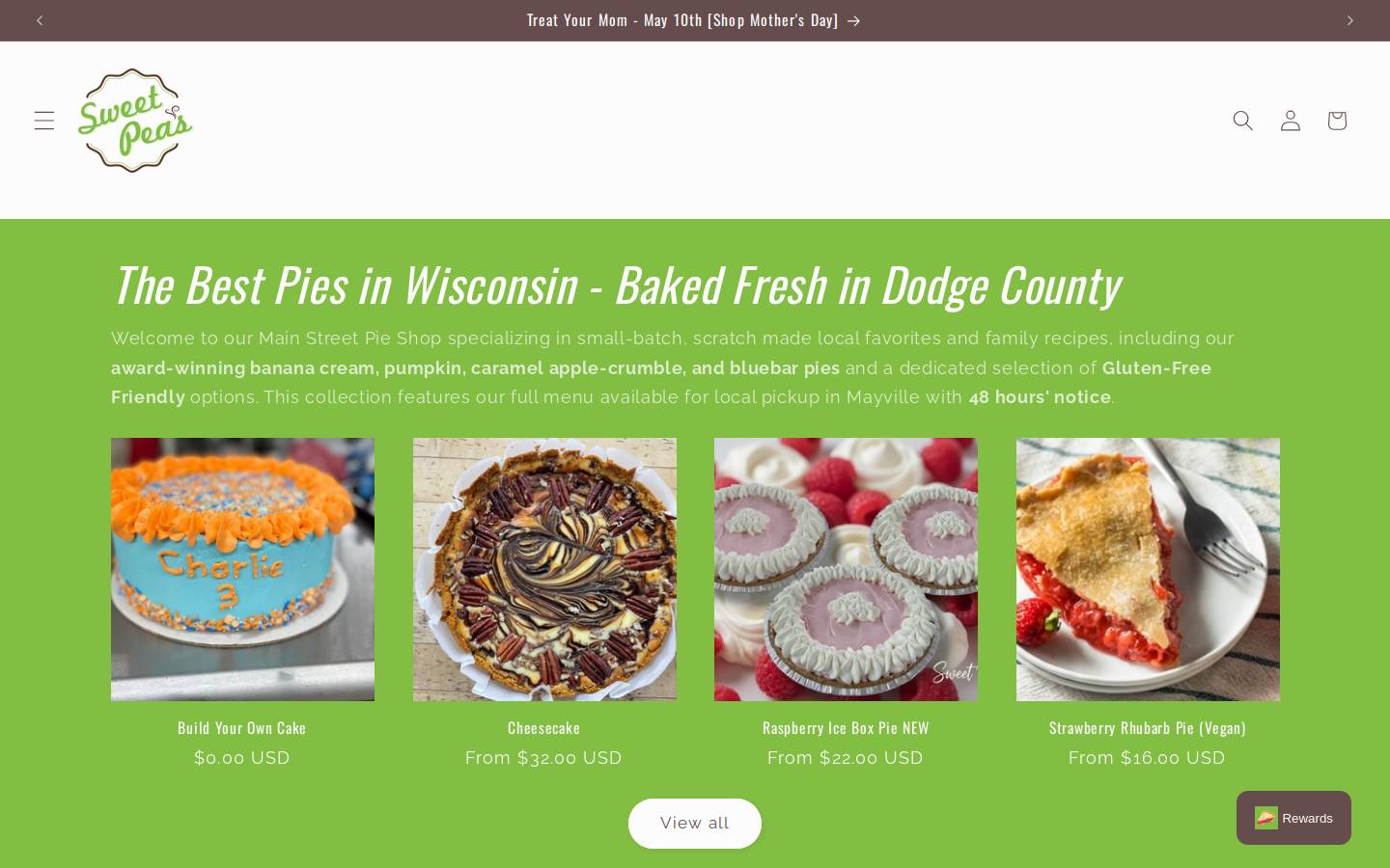 sweetpeaspies.com homepage screenshot