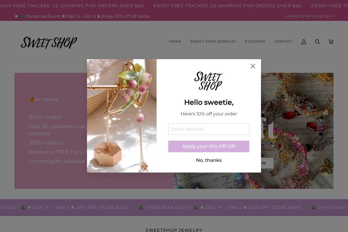 sweetshopjewelry.com homepage screenshot