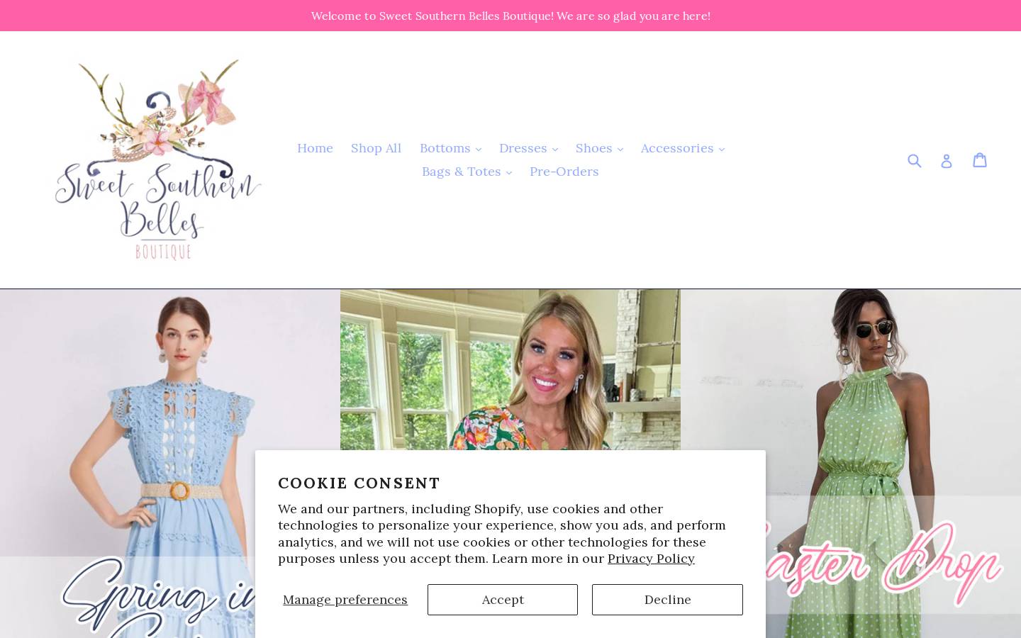 sweetsouthernbellesboutique.com homepage screenshot