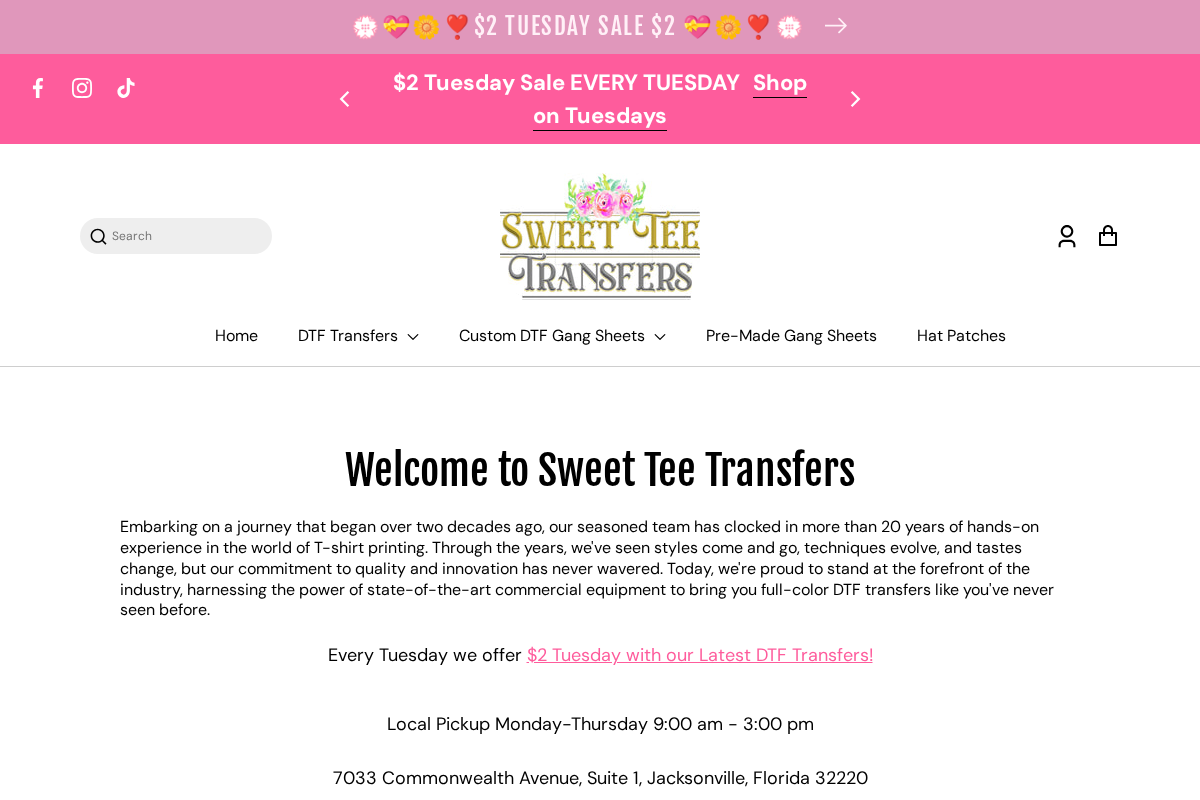 Sweet Tee Transfers - DTF Heatpress Transfers and Chenille Patches homepage screenshot