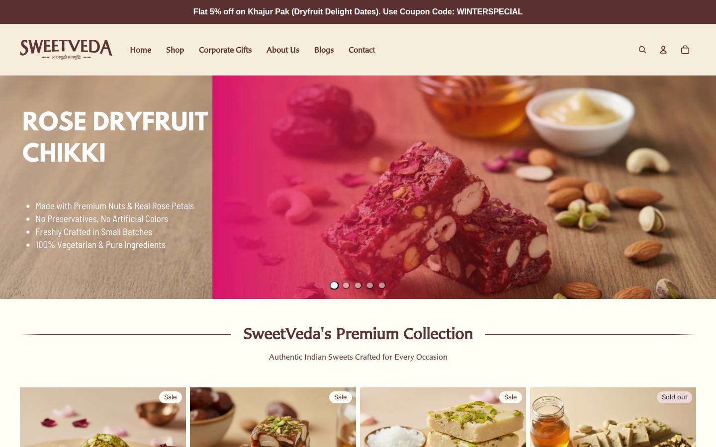 sweetveda.com homepage screenshot
