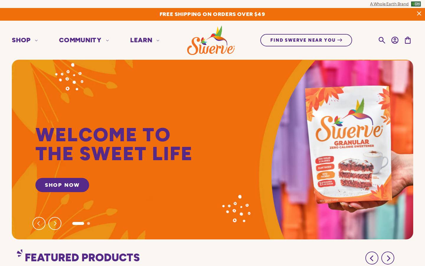 swervesweetener.com homepage screenshot