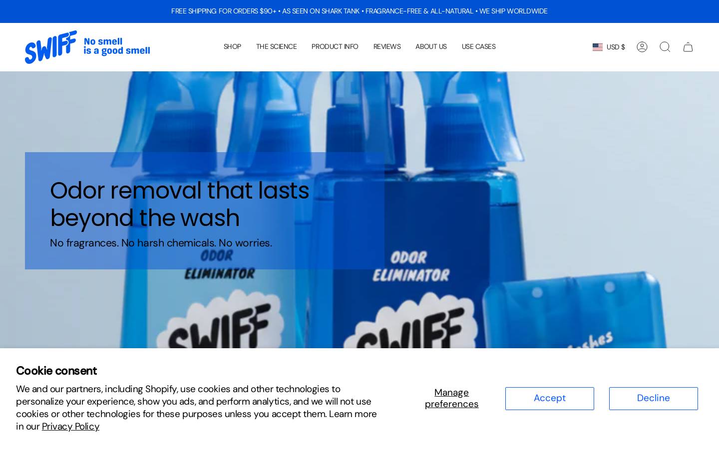 swiffspray.com homepage screenshot