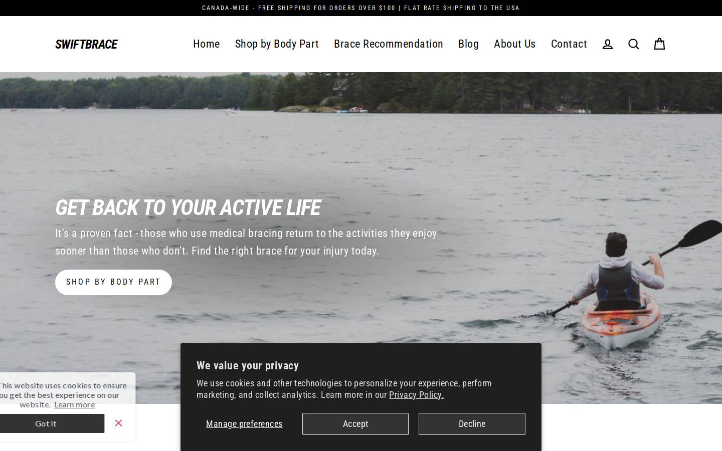 swiftbrace.com homepage screenshot
